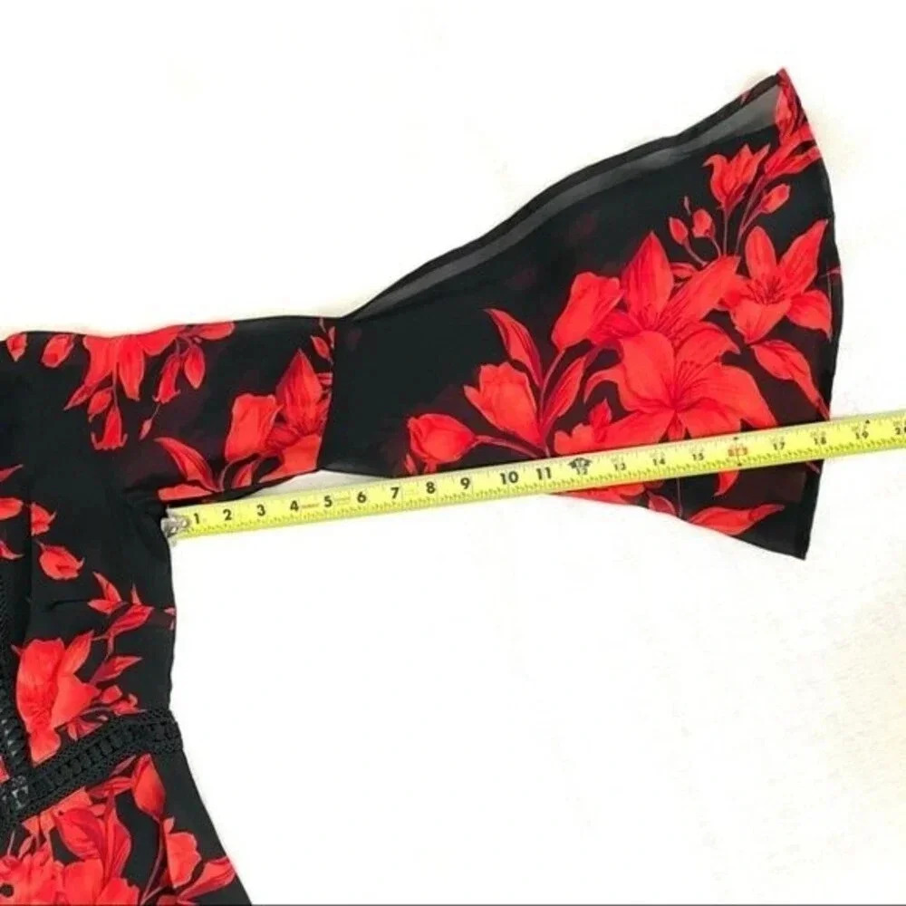 Lulu’s Feel the Love Black & Red Floral Print Bell Sleeve Size S - Picture 13 of 16